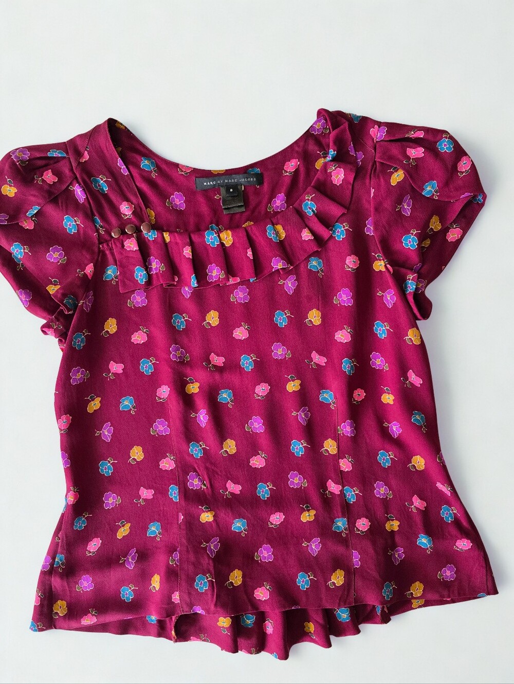 Marc by Marc Jacobs 100% Silk Floral Ruffle Blouse 6